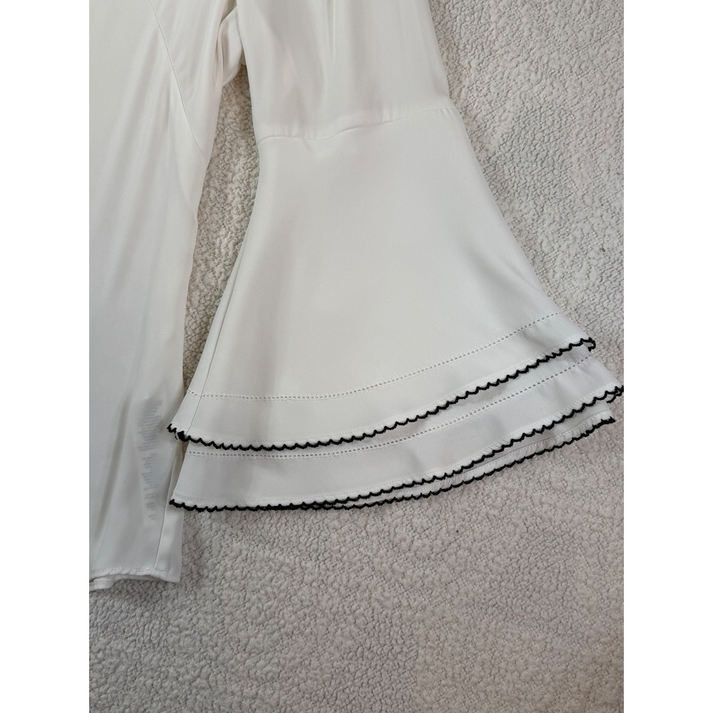White House Black Market Ric Rac Trim Tiered Bell Sleeve V-Neck Blouse White 10 - Picture 5 of 8